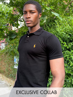 Polo Ralph Lauren X Asos Exclusive Collab Slim Fit Polo In Black With Gold Logo