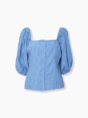 Chambray Peasant-sleeve Top