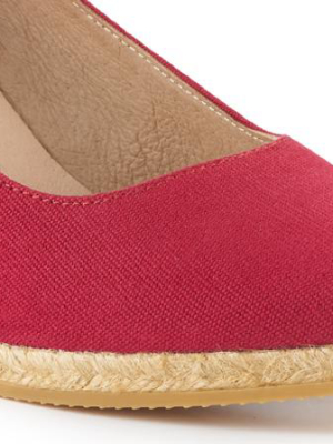 Roses Canvas Wedges - Cherry (v Cut)