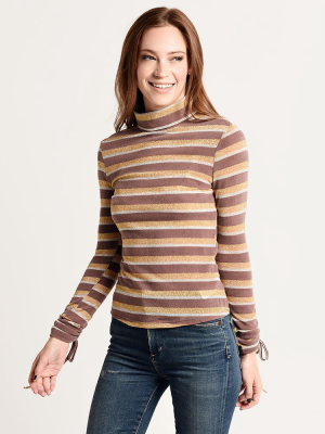 J.o.a. Long Sleeve Ruched Metallic Stripe Top