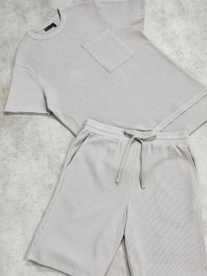 Asos Design Lounge Waffle T-shirt And Shorts Pajama Set In Gray