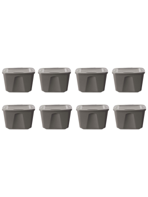 Homz 18-gallon Stackable Plastic Storage Tote Container With Snap-on Lid, 8-pack