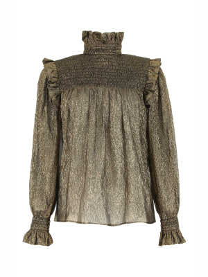 Saint Laurent Smocked Metallic Blouse