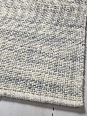 Mid-century Heathered Basketweave Wool Rug - Steel