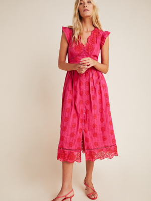 Embroidered Eyelet Midi Dress