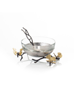 Butterfly Ginkgo Glass Nut Dish W/ Spoon