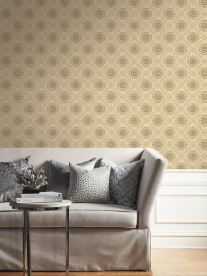 Small Floral Tile Wallpaper In Light Gold From The Caspia Collection By Wallquest