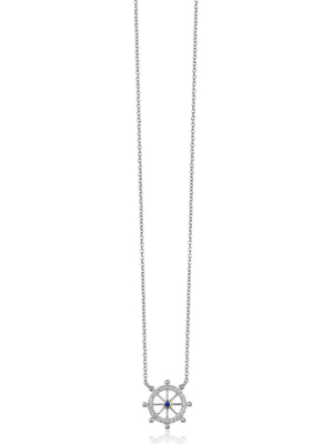 Effy Novelty 14k Gold Sapphire And Diamond Ship's Wheel Pendant, 0.09 Tcw