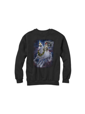 Men's Lost Gods Ugly Christmas Cat Unicorn Space Song Sweatshirt