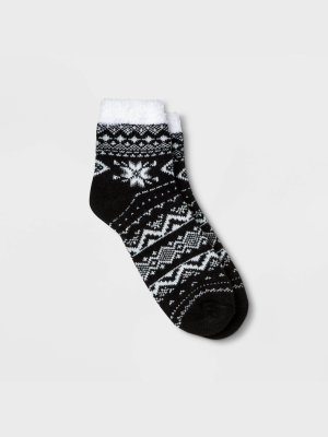 Women's Fairisle Double Lined Cozy Ankle Socks - A New Day™ Black 4-10