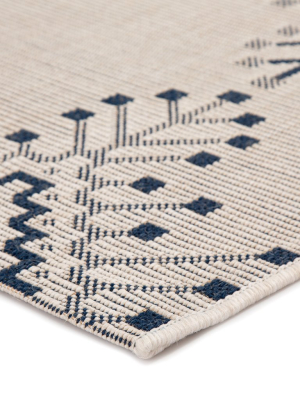 Compass Indoor/ Outdoor Tribal Ivory & Blue Area Rug