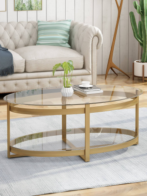 Plumeria Modern Iron With Tempered Glass Coffee Table Brass - Christopher Knight Home