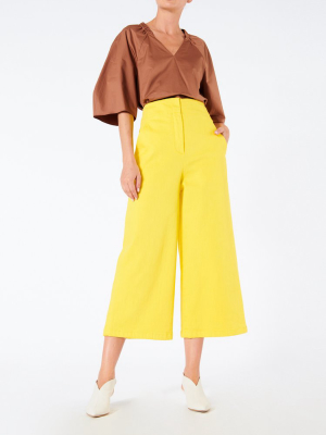 Garment Dyed Twill Cropped Wide Leg Jean