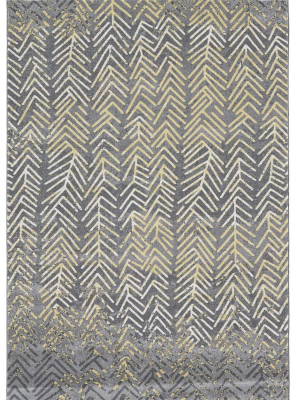 Feizy Bleecker Contemporary Chevron Rug - Available In 7 Sizes - Gargoyle Gray & Yellow