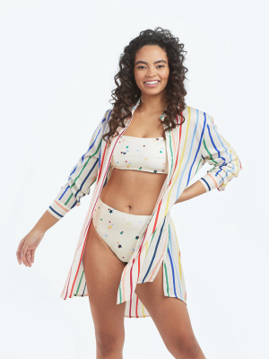 The Short Effortless Shirtdress Cover-up - Rainbow Stripe