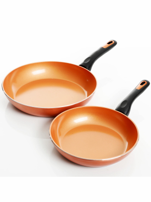 Gibson Home Hummington 2 Piece Aluminum Frying Pan Set In Metallic Copper