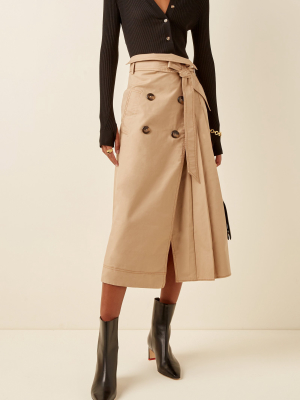 Malia Pleat-detailed Stretch-cotton Wrap Skirt