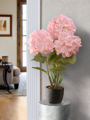 19.7" X 11.8" Artificial Hydrangea Arrangement In Pot Pink - National Tree Company