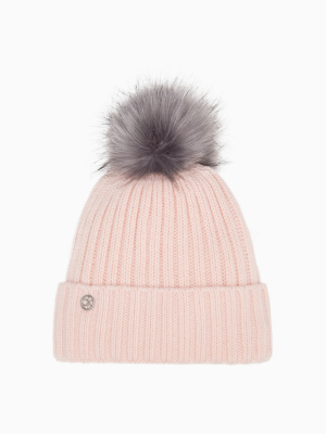 Ribbed Logo Color-pop Pom-pom Hat