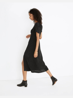 Silk Crewneck Midi Dress In Polka Dot