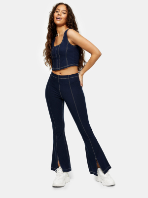 Petite Blue Denim Stretch Flare Pants