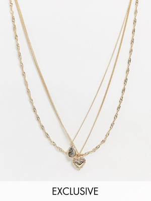 Reclaimed Vintage Inspired Padlock Heart Multirow Necklace In Gold