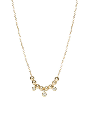 14k Small Gold Bead And Graduated Bezel Diamond Necklace