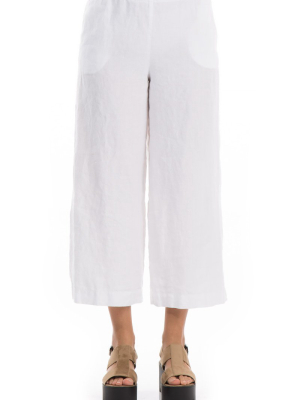 Cropped White Linen Trousers