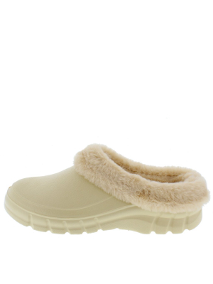 Muffin Bone Faux Fur Slide On Lug Sole Slipper Flat