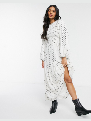 Asos Design Shirred Tiered Maxi Dress In Spot Print