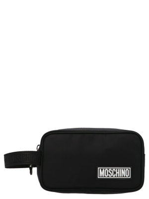 Moschino Logo Patched Toiletry Bag