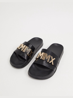 Asos Design Sliders With Gold Detail In Black