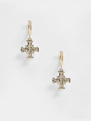 Liars & Lovers Mini Hoop Earrings With Cross In Hammered Gold