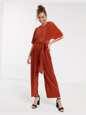 Asos Design Plisse Tie Front Culotte Jumpsuit