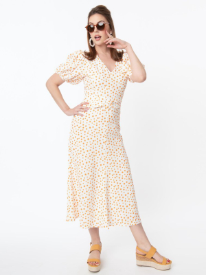 Off White & Orange Polka Dot Catherine Maxi Dress