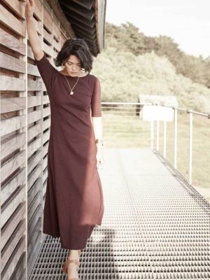 Elbow Sleeve Boatneck Dress