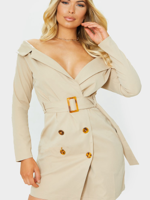 Nude Bardot Tortoise Button Belted Blazer Dress