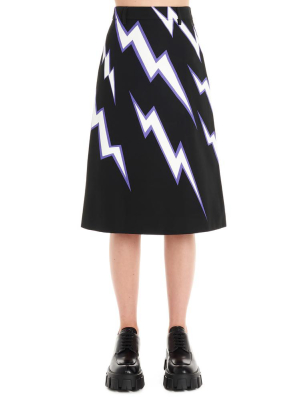 Prada Lightning Bolt Print A-line Skirt