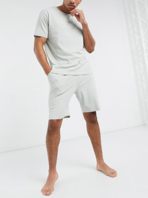 Asos Design Lounge T-shirt And Short Pajama Set In Light Gray