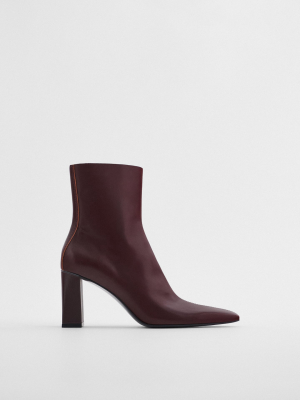 Minimalist Heeled Leather Ankle Boots