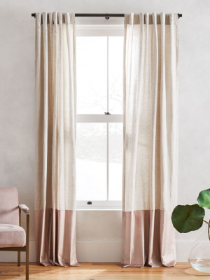 Belgian Flax Linen & Luster Velvet Curtain - Natural/dusty Blush