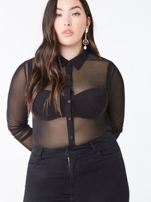 Plus Size Buttoned Mesh Shirt