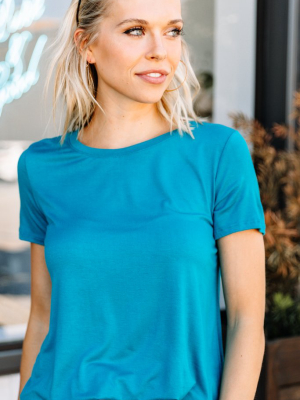 Let's Meet Later Turquoise Blue Tee