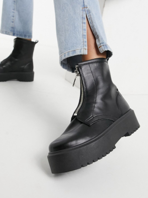 Topshop Zip Front Chunky Boots In Black