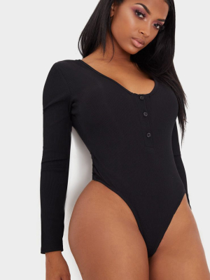 Shape Black Ribbed Long Sleeve Bodysuit