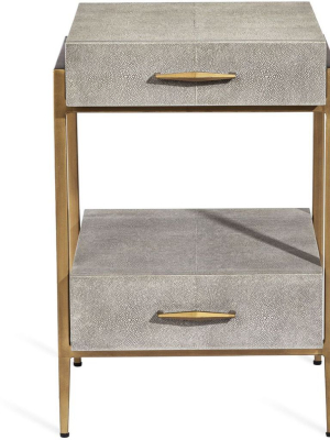 Interlude Home Morand Small Bedside Chest - Sorrel Grey Sharkskin - Antique Brass