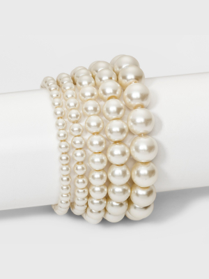 Faux Pearl Stretch Bracelet 5pc - A New Day™ White