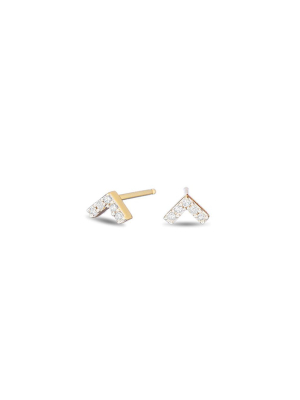 Super Tiny Pave V Posts In Yellow Gold