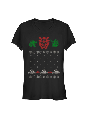 Junior's Jurassic World Ugly Christmas Raptor T-shirt