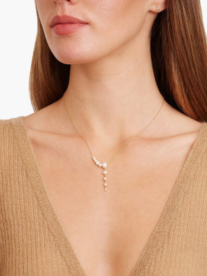 Graduated White Pearl Gold Lariat Necklace